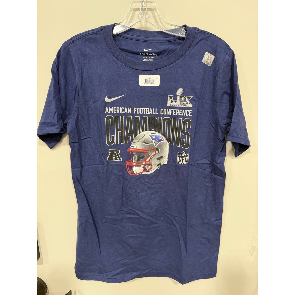 Nike New England Patriots Youth Large 14-16 AFC Champions 2025 Shirt Navy NWT